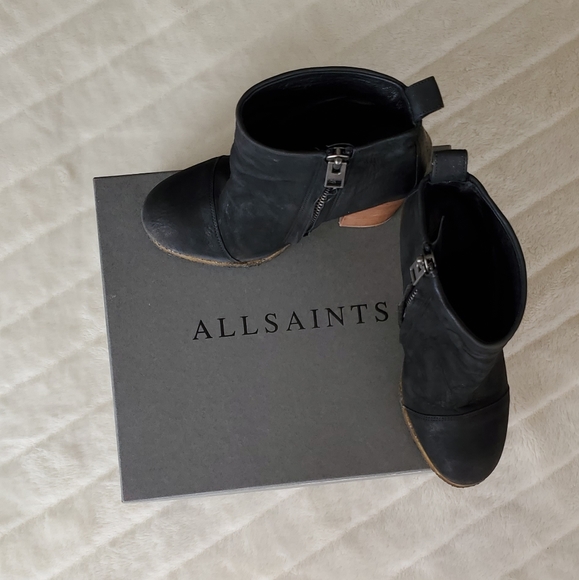 Black leather Allsaints Lacote Boots - Picture 3 of 8